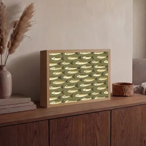 Vis - Patroon - Groen Light Box met batterij (Wandlamp) middel 907 -sfeer2