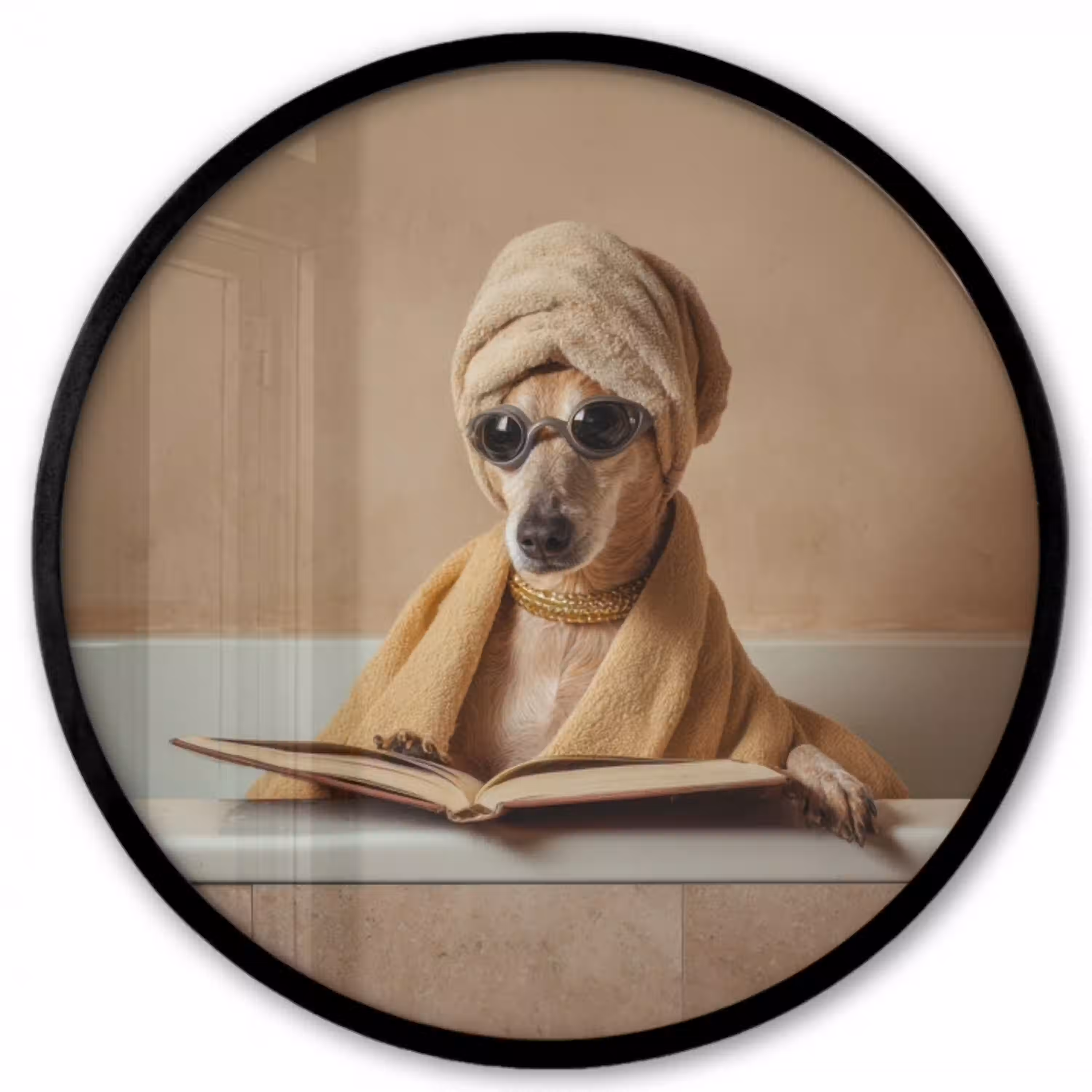 Bad - Hond - Boek - Zonnebril Fotolijst rond zonder passe partout klein -3d