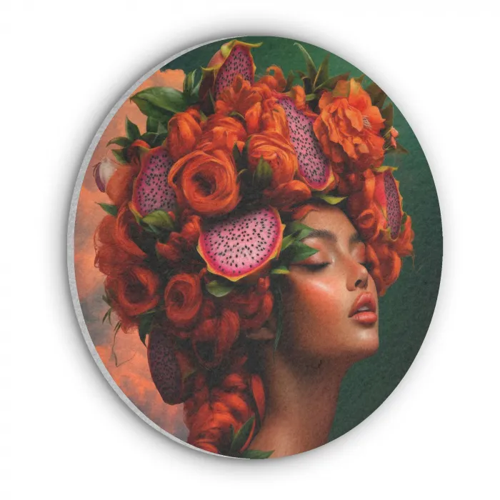 Vrouw - Drankenfruit - Rozen Akoestische PET Vilt - Rond klein -3d