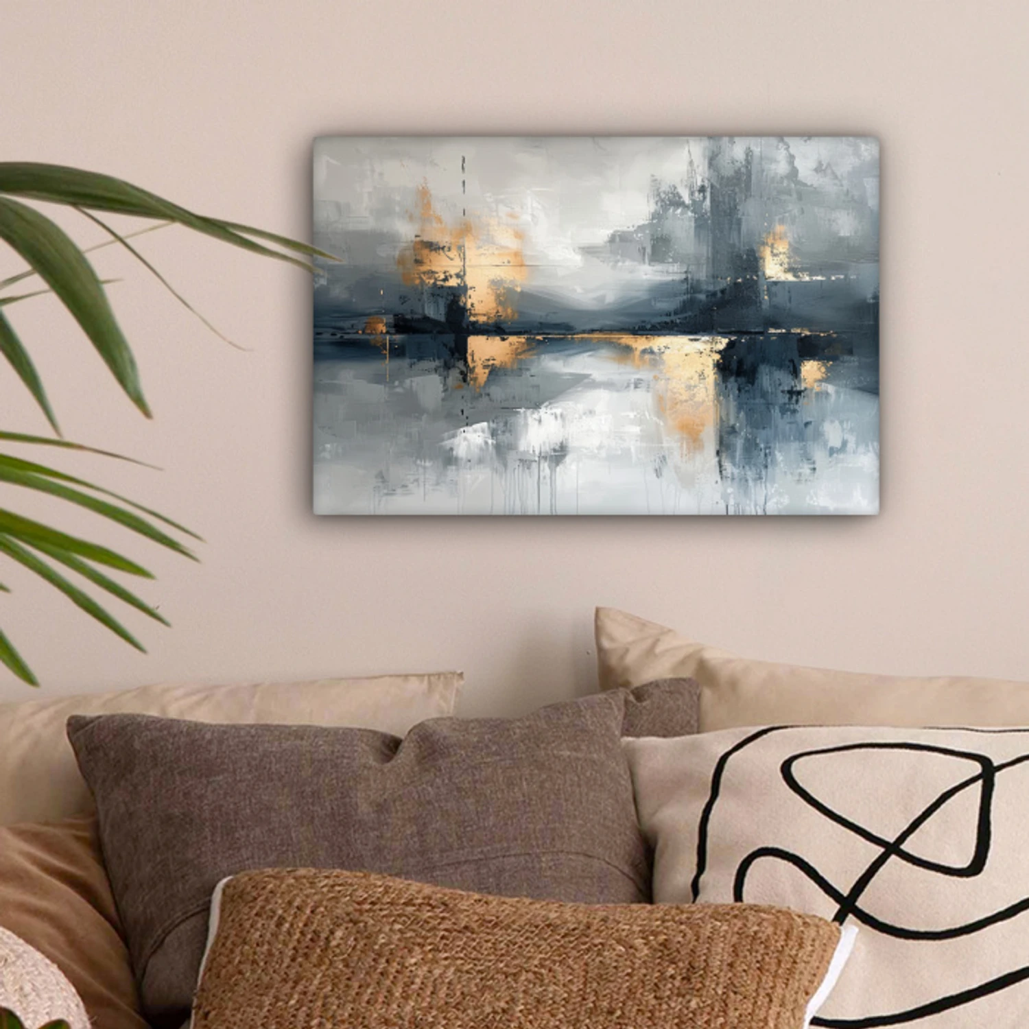 Kunst - Grijs - Goud - Abstract canvas 2cm klein -sfeer1