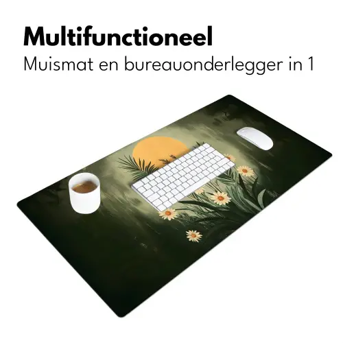 Bloemen - Bladeren - Zon - Groen Muismat XXL klein -sfeer4