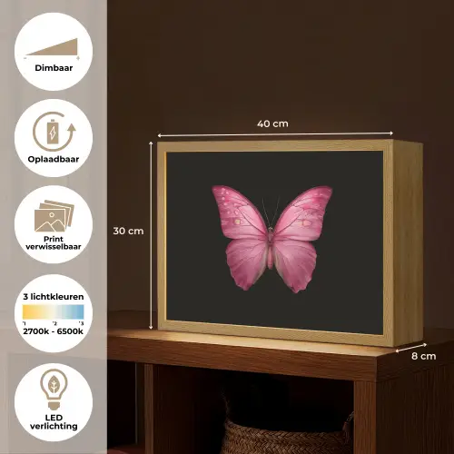 Vlinder - roze - Elegant Light Box met batterij (Wandlamp) middel -USP_websiteoverzichtNL