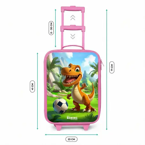 Dino met een voetbal in groen landschap Kinderkoffer - Roze klein -productfoto_formaten