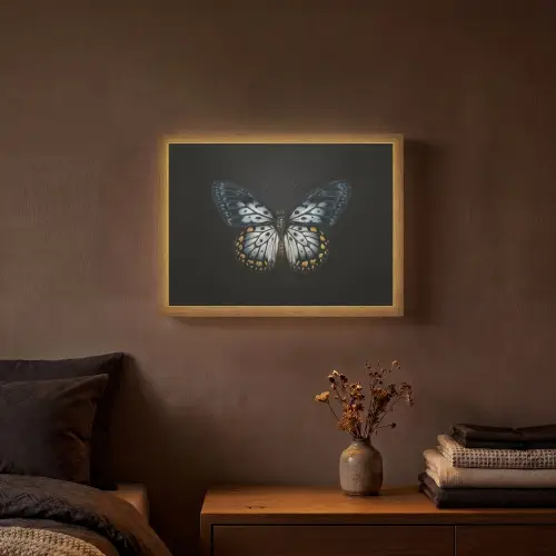 Vlinder - Monochroom - Balans Light Box met batterij (Wandlamp) middel -sfeer4