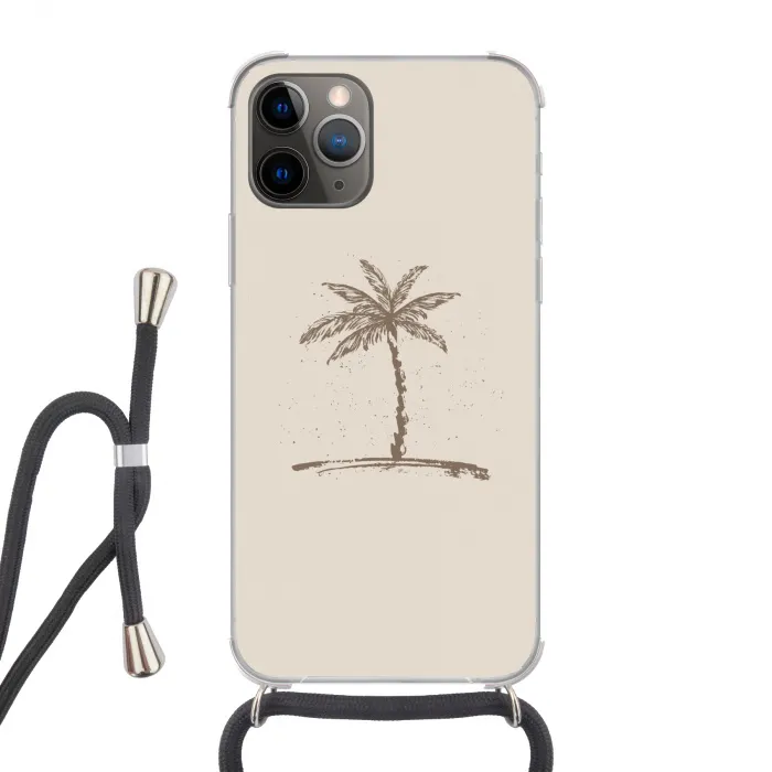 Palmboom - Bruin - Beige - Tropisch Hoesje iPhone 12 Pro met koord klein -3d