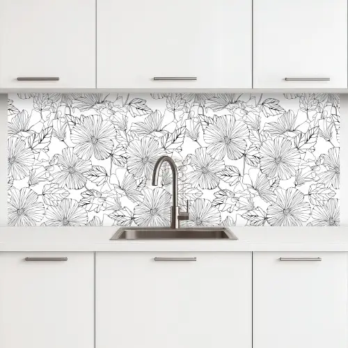 Bloemen - Zwart - Wit - Design - Flora keuken achterwand 2 middel 871 -3d