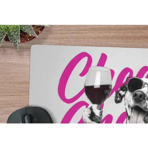 Cheers - Hond - Roze - Wijn muismat rubber klein -closeup