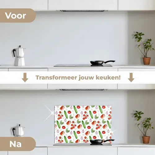 Tomaat - Paprika - Komkommer - Patroon keuken achterwand spatscherm klein 900 -voor_na_NL