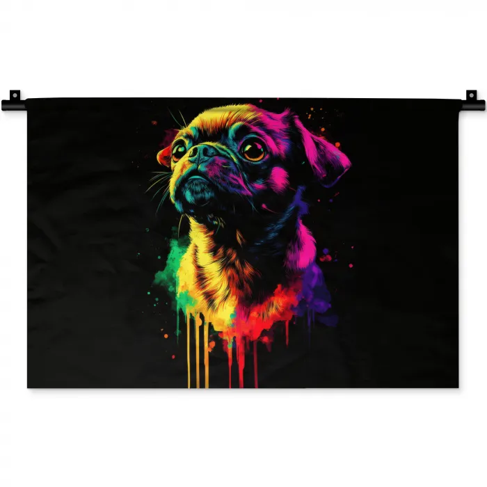 Puck - Hond - Verf - Kleuren Wandkleed katoen klein -zz3d