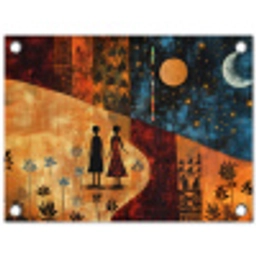 Silhouetten - Abstract - Zon - Maan tuinposter los doek klein -3d