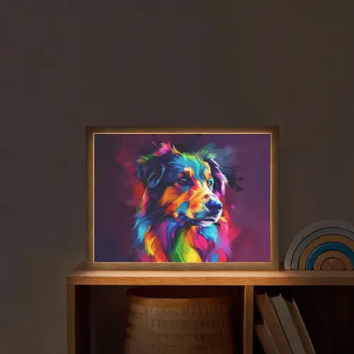 Hond - Kleurrijk - Dier - Dierenhoofd Light Box met batterij (Wandlamp kind) middel -sfeer1_kind
