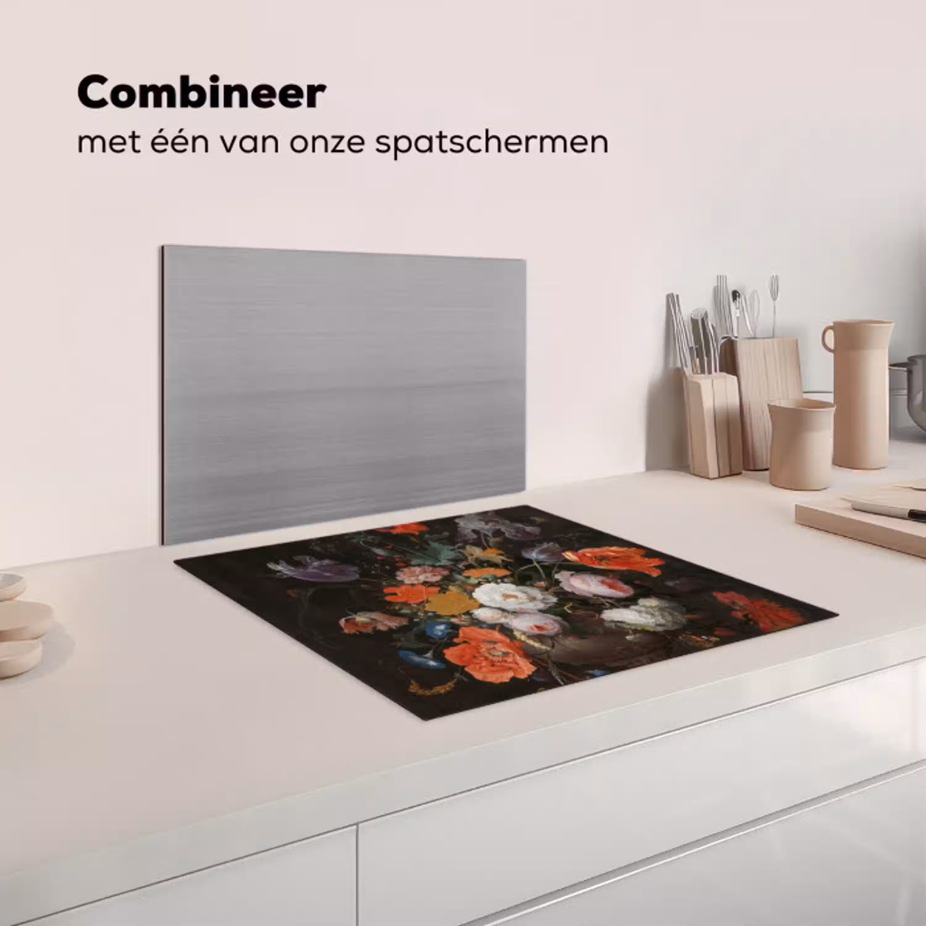 Stilleven met bloemen en een horloge - Schilderij van Abraham Mignon Inductie beschermer vinyl 3mm middel -wsfeer7_website
