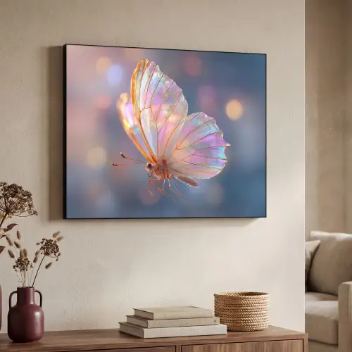Vlinder - Vleugels - Pastel - Glinstering Textielframe zwart klein -sfeer3