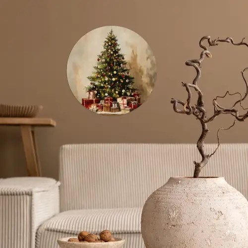 Kerstboom - Versierd - Kleurrijk Wandcirkel behangsticker klein -sfeer1
