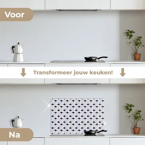 Oceaan - Visachtig - Blauw - Wit keuken achterwand spatscherm klein 900 -voor_na_NL