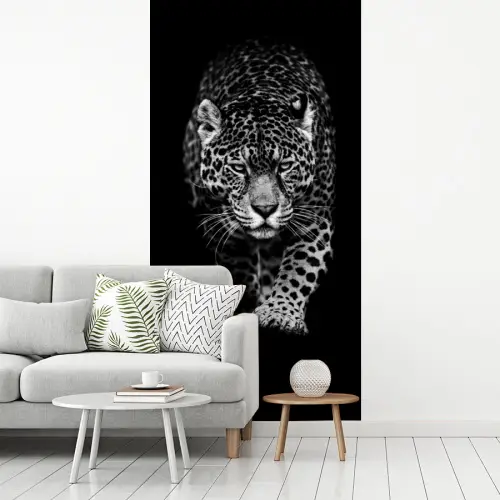 Dieren - Zwart - Luipaard - Wit - Wild fotobehang vinyl groot -woonkamer