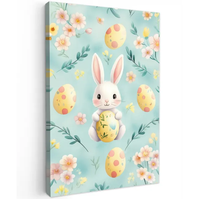 Konijn - Eieren - Takjes Tuinposter op houten frame 2 cm dik klein -3d