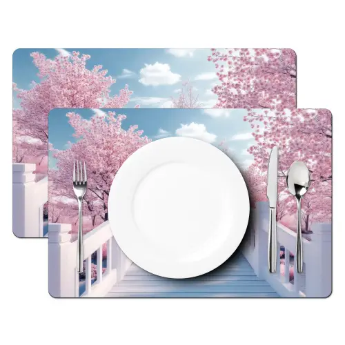 Brug - Kersenbomen - Wit Placemat vinyl groot -zzsfeer2_Kitchenyeah-website