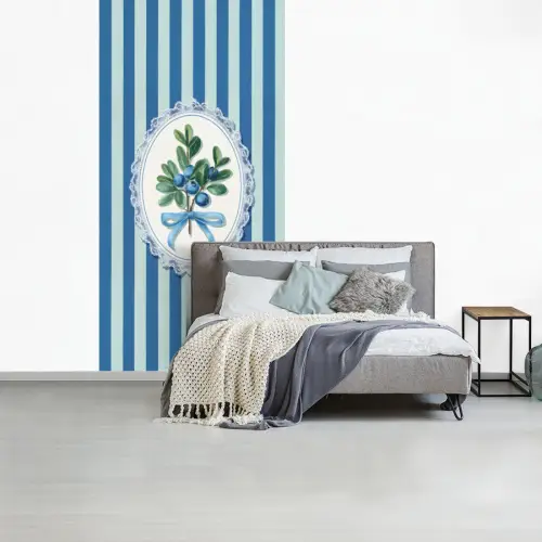 Illustratie - Bessen - Blauw - Strepen fotobehang vinyl groot -slaapkamer