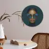 Vrouw - Vlinder - Bril - Blauw - Modern - Portret Akoestische PET Vilt - Rond klein -sfeer3