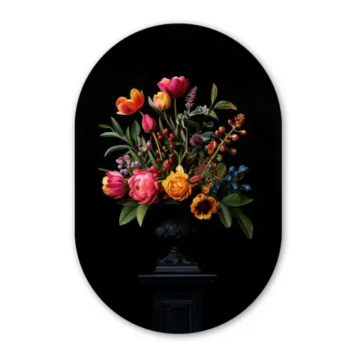 Tulpen - Bessen - Boeket - Vaas Wandcirkel Ovaal Glas middel -3d