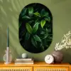 Bladeren - Regendruppels - Licht - Groen Wandcirkel Ovaal Glas middel -sfeer2