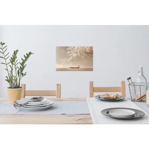 Bloesems - Wit - Boot - Minimalistisch Muursticker klein -eettafel