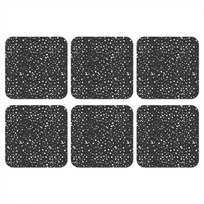 Terrazzo -  Patroon - Zwart - Wit onderzetter kurk middel 366 -3d