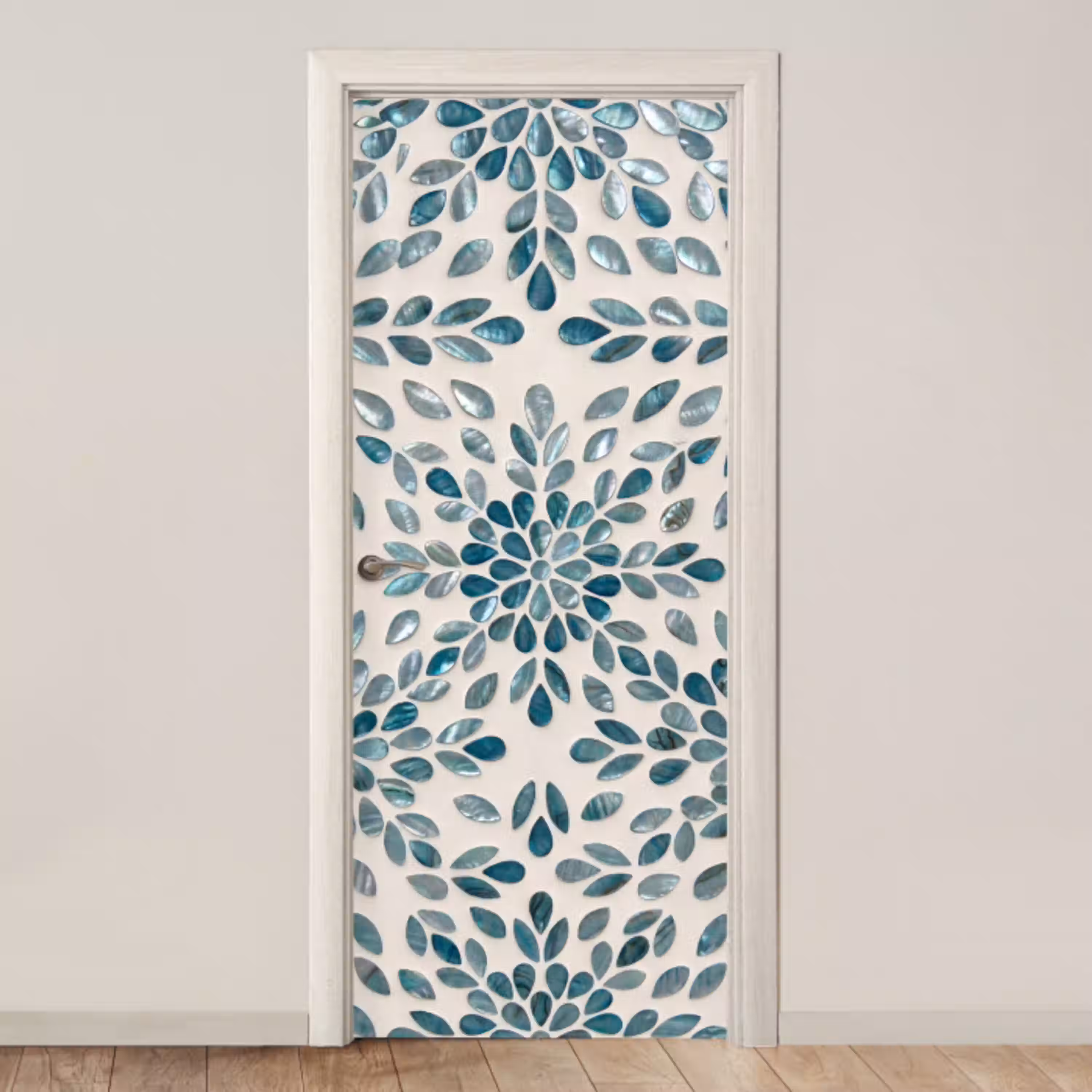 Patroon - Bladeren - Abstract - Modern - Turquoise deurposter klein -3d_beige