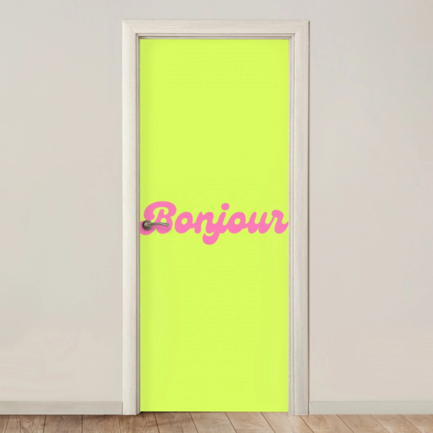 Groen - Roze bonjour - Retro deurposter klein -3d_beige