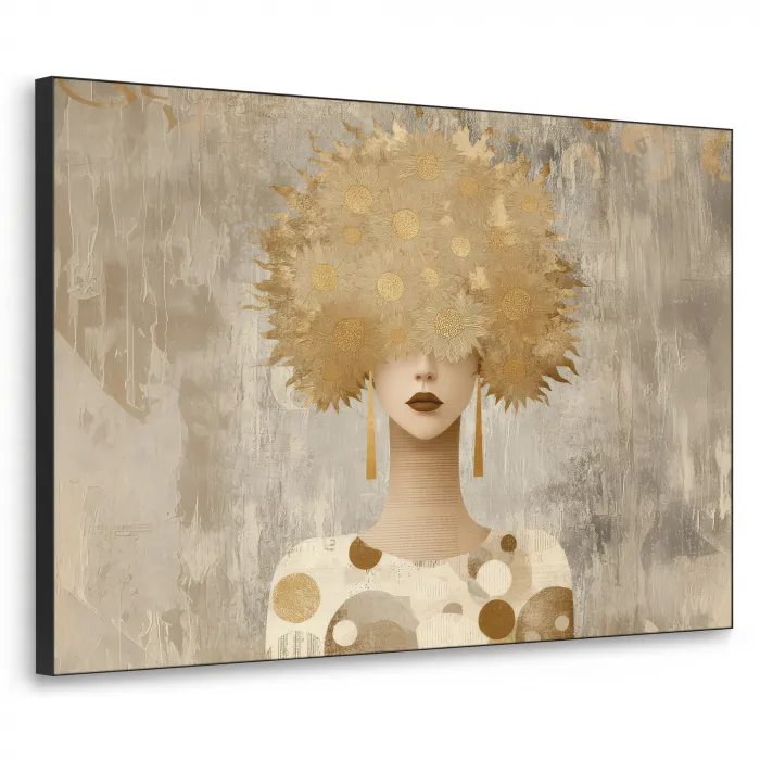 Goud - Portret - Vrouw Textielframe zwart klein -3d