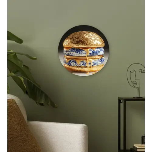 Delftsblauw - Goud - Burger Wandcirkel kunststof plaat 5mm dik klein -sfeer3