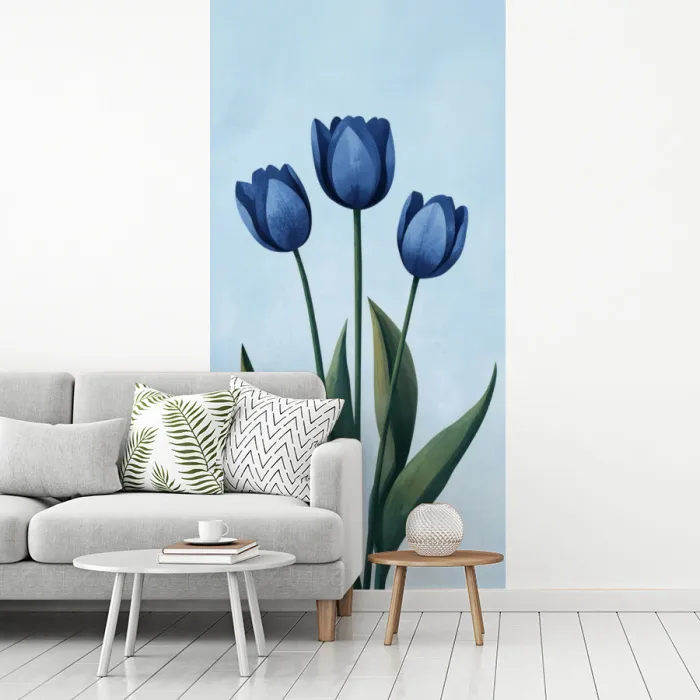 Tulpen - Blauw - Bladeren fotobehang vinyl groot -woonkamer