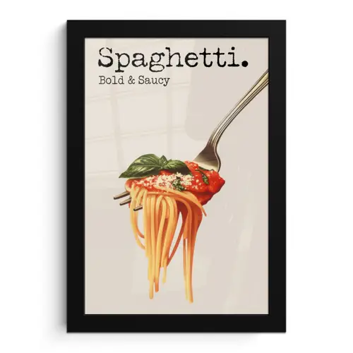 Spaghetti - tomatensaus - Parmezaanse kaas fotolijst zwart zonder passe partout klein -3d
