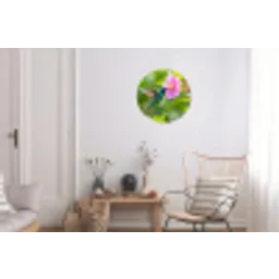 Kolibrie - Bloem - Natuur - Groen Wandcirkel aluminium klein -woonkamer