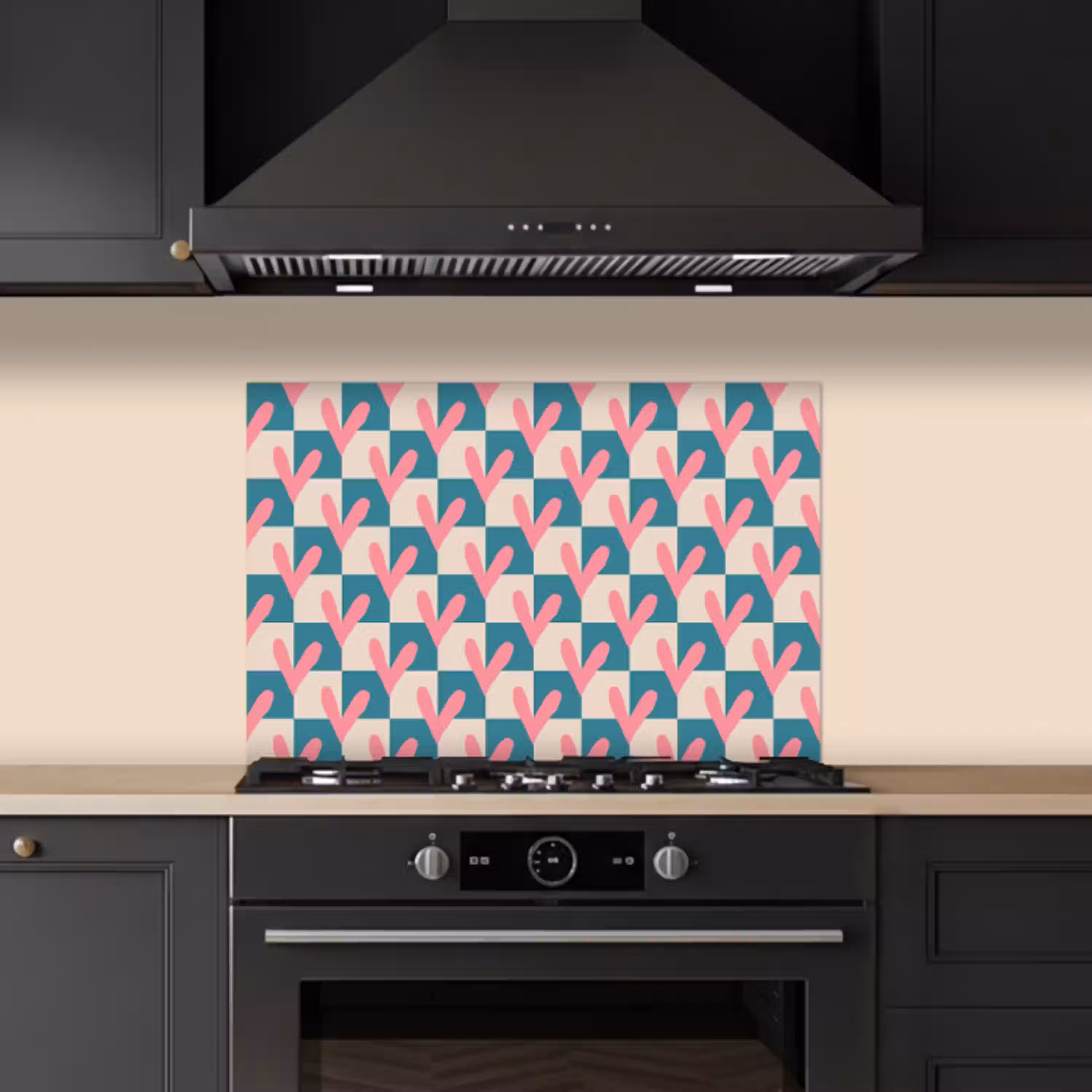 Vlakken - Hartjes - Patroon - Retro keuken achterwand spatscherm klein 900 -sfeer1