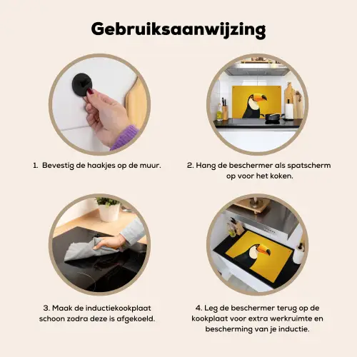 Toekan - Minimalistisch - Snavel - Oranje Inductie beschemer met haakjes klein -ky-gebruik-nl