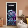 Neon-Löwe auf dunklem Hintergrund mit Namensfeld. deurposter klein -sfeer1
