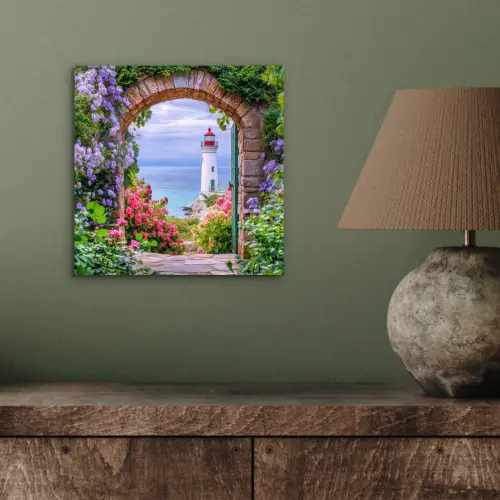 Doorkijk - Vuurtoren - Bloemen - Uitzicht aluminium wit klein -sfeer2
