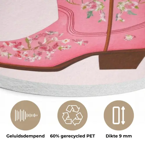 Cowboylaarzen - Roze - Boeket - Bloemen Akoestische PET Vilt - Rond klein -closeup_NL