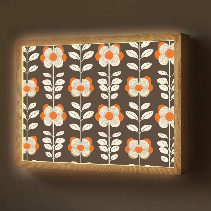 Bloemen - Retro - Bruin Light Box met batterij (Wandlamp) middel 907 -z3d_website