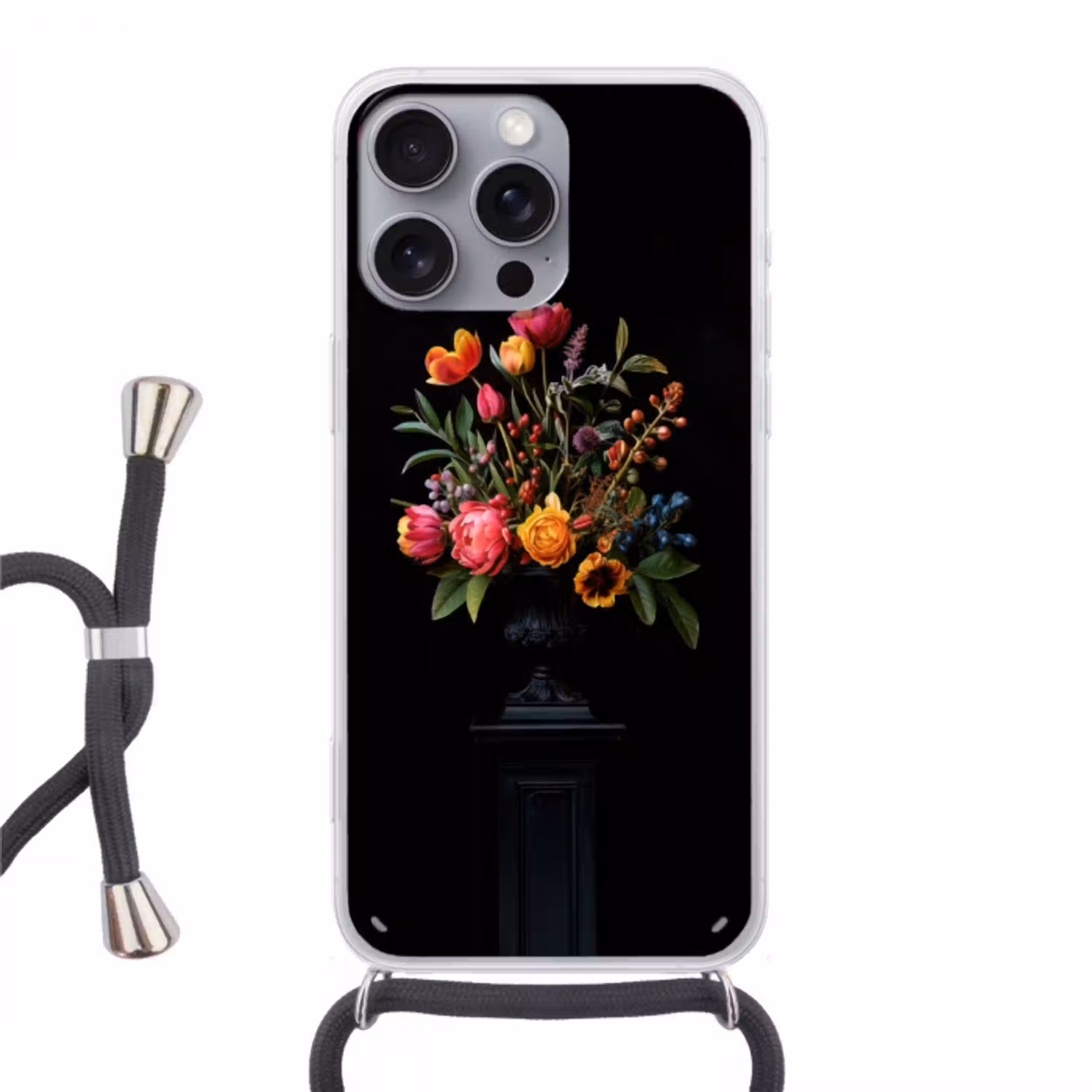 Tulpen - Bessen - Boeket - Vaas Hoesje iPhone 16 Pro Max met koord klein -3d
