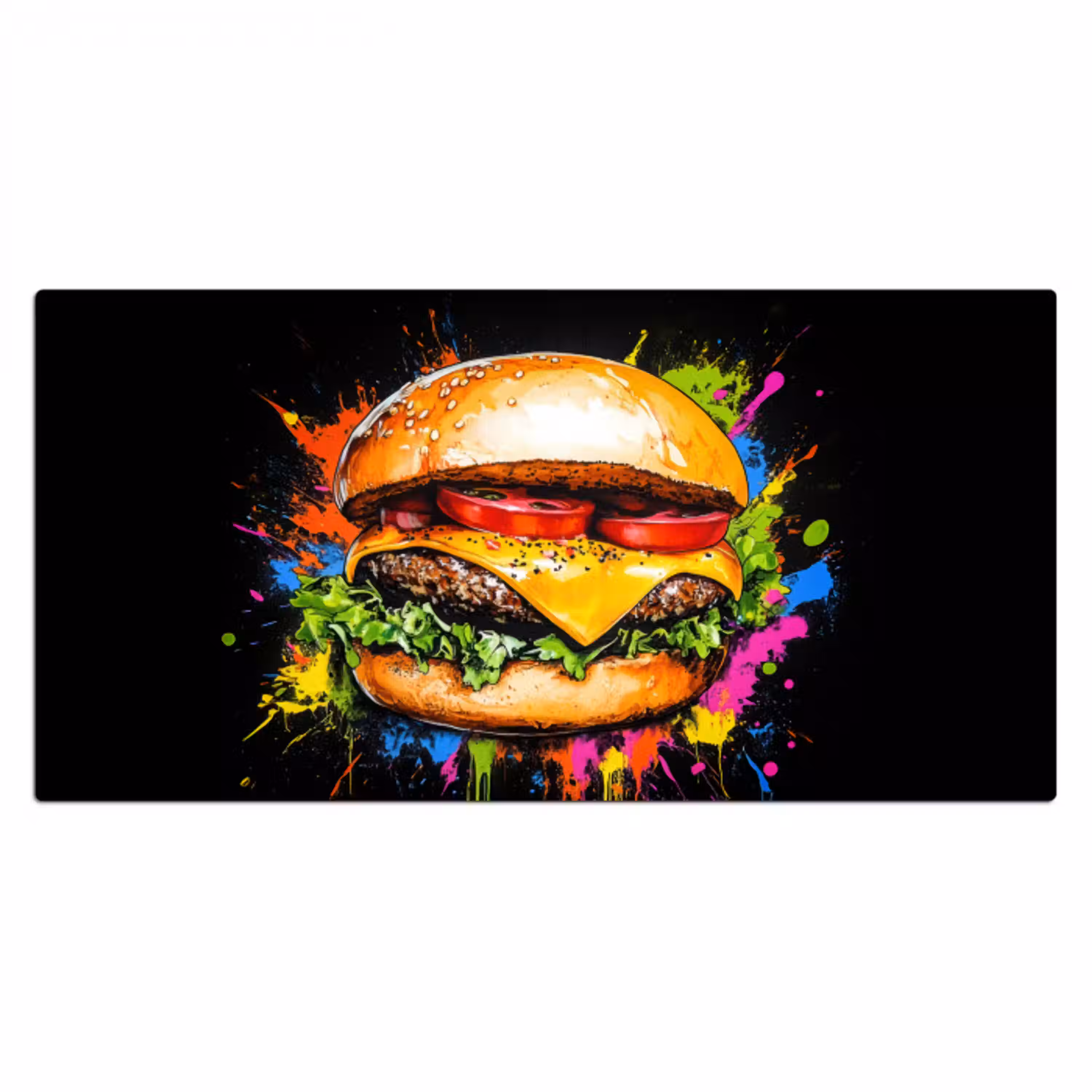Hamburger - Graffiti - Verf - Kleurrijk - Eten - Abstract Muismat XXL klein -3d_leeg