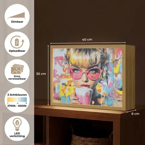 Expressief - Milkshake - Vrouw - Felle kleuren Light Box met batterij (Wandlamp) middel -USP_websiteoverzichtNL
