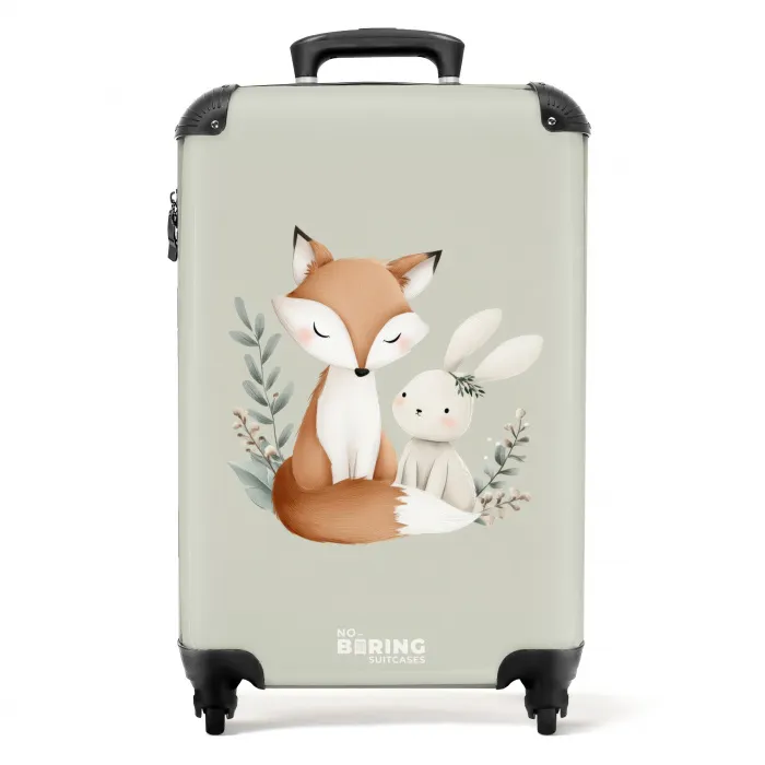 Vos en konijn omringd door groene blaadjes NBS - Handbagage koffer - Kinderen Unisex middel -productfoto_recht