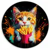 Kat - Eten - Patat - Graffiti - Abstract Wandcirkel plexiglas klein -3d