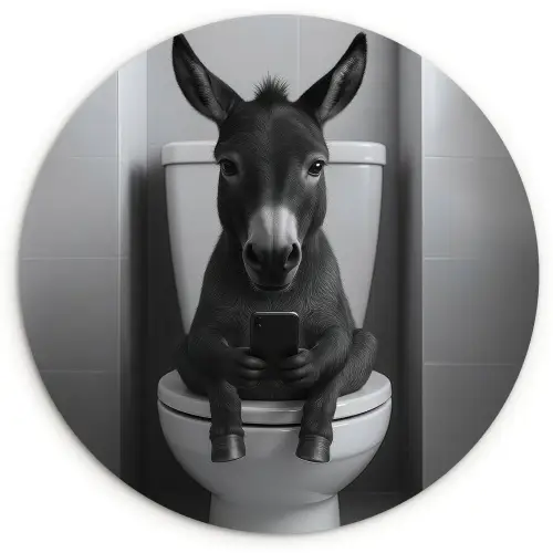 Ezel - Telefoon - Toilet - Zwart - Wit Wandcirkel kunststof plaat 5mm dik klein -3d