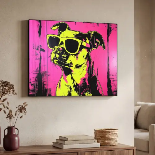 Hond - Zonnebril - Roze - Art Textielframe - compleet frame klein -sfeer3