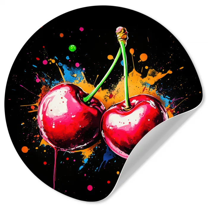 Kersen - Fruit - Graffiti - Verf - Abstract - Modern - Kleurrijk Wandcirkel behangsticker klein -3d