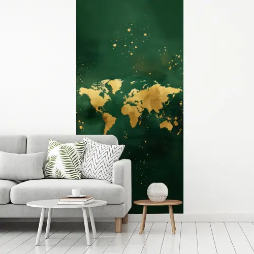 Wereldkaart - Groen - Goud fotobehang vinyl groot -woonkamer